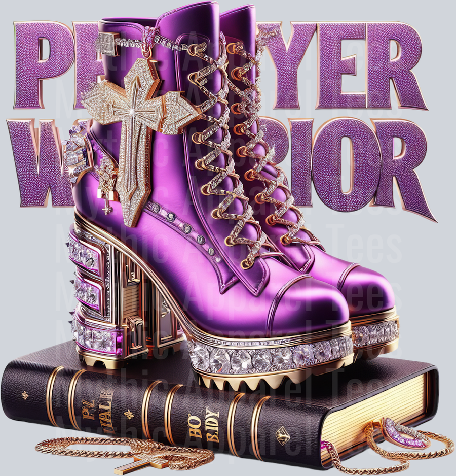 Bling boots on bible 8 Purple Prayer Warrior DTF Religious Transfers