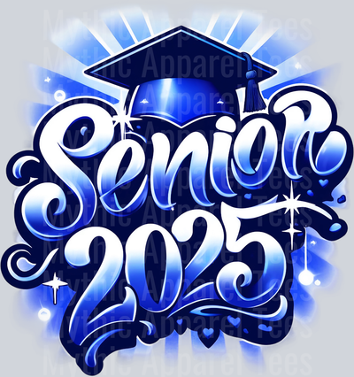 002 Airbrushed Senior 2025 Blue DTF 2025 Senior Graduation Transfers
