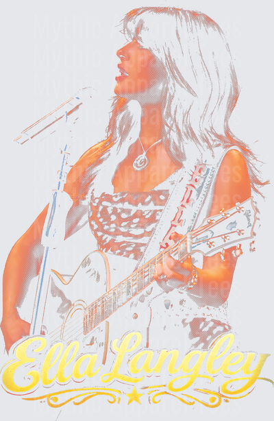 Ella Langley Live Performance Guitar Singer Vintage Halftone Portrait with Script Logo and Star Ornament