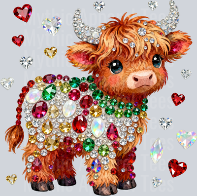 AZ696 Faux Rhinestone Valentines Day Highland Cow