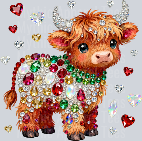 AZ696 Faux Rhinestone Valentines Day Highland Cow