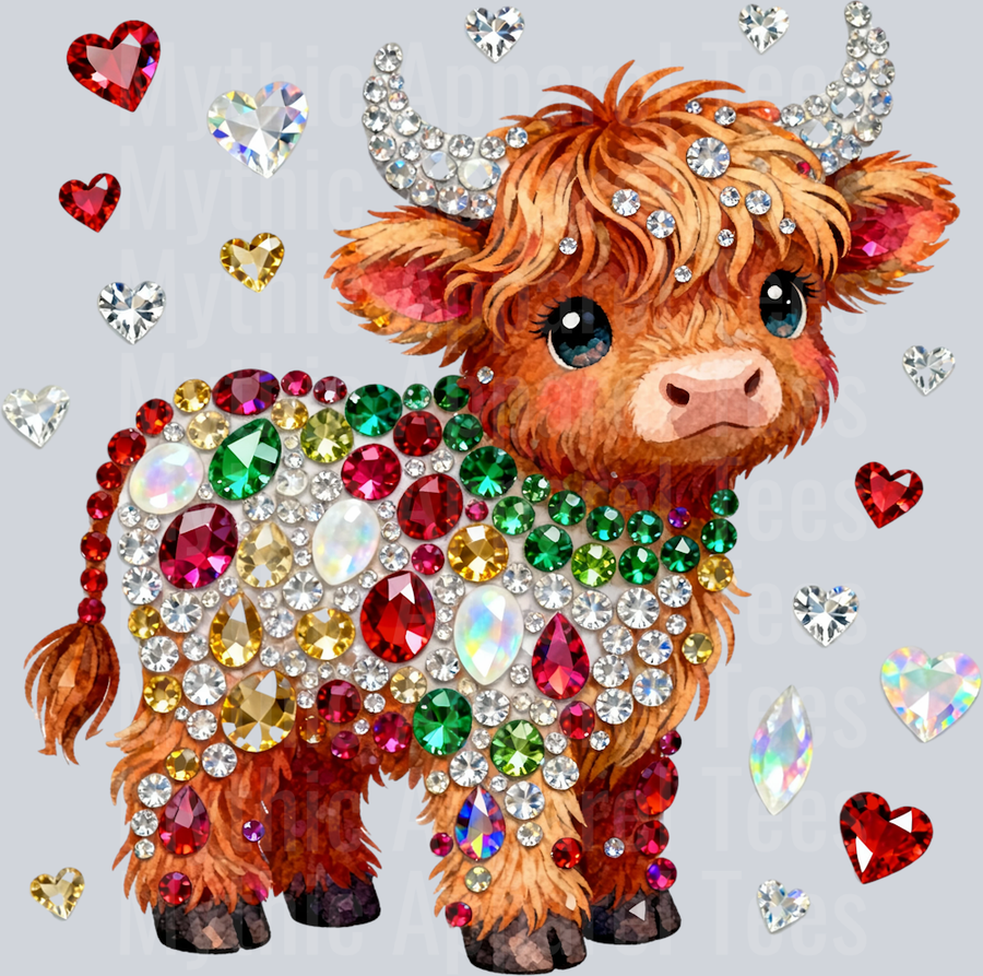 AZ696 Faux Rhinestone Valentines Day Highland Cow