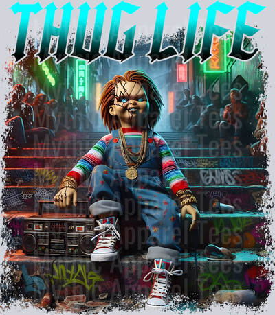 Chucky on stairs Horror Movie DTF Thug Life Transfers