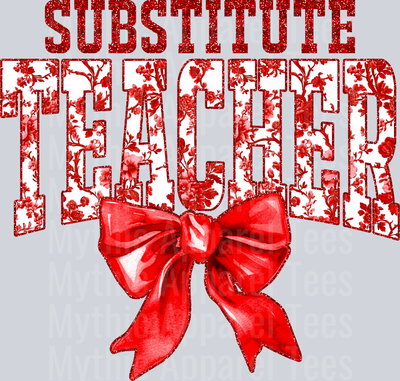 Red Toile Substitute Teacher College Font Floral Teacher Design