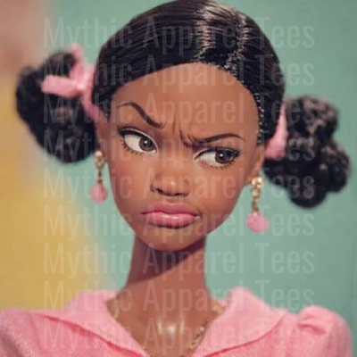 Doll Face Sassy Side-Eye Black Fashion Doll with Pink Bows and Drop Earrings Fierce Expression Close-Up