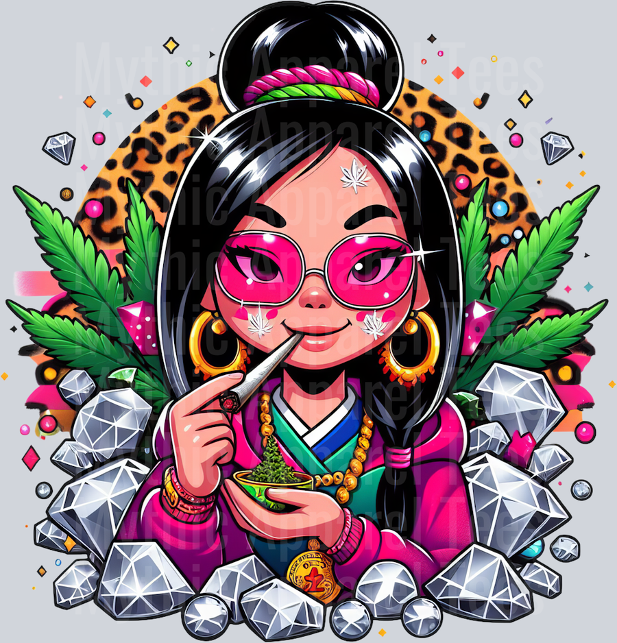 Mulan 6 Weed Plant Cheeta Print Jewels Smoking Weed DTF Weed Transfers