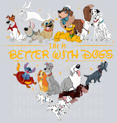 Life is better with dogs 101 dalmatians gold DTF Disney Transfers