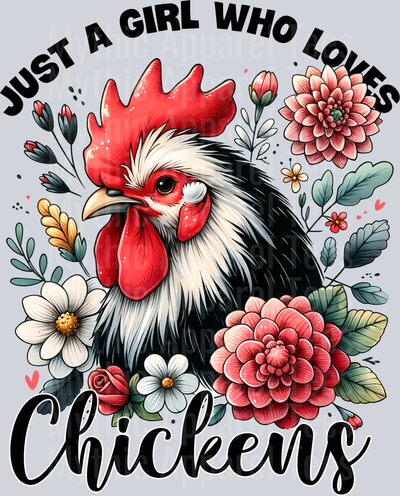 Just a girl who loves chickens flowers and red top DTF Chicken Transfers