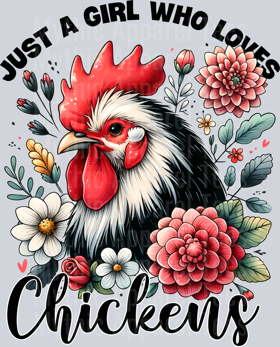 Just a girl who loves chickens flowers and red top DTF Chicken Transfers