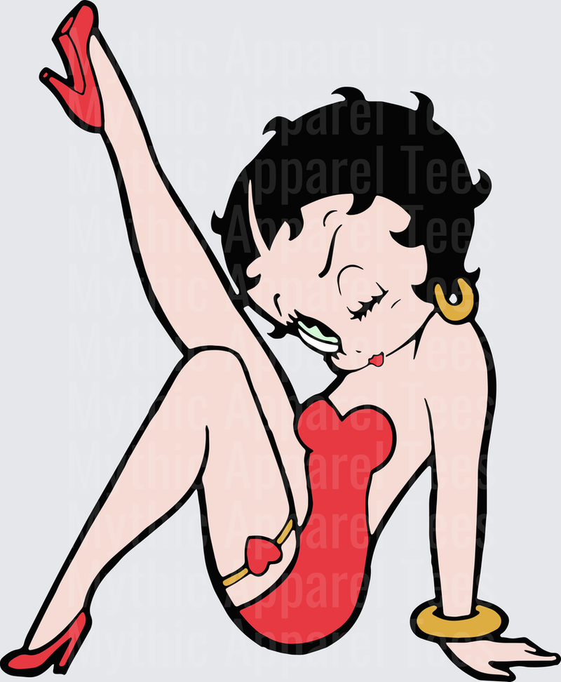 Betty Boop Sexy Pose Red Dress Leg Kick Gold Bracelet Classic Cartoon Pin-Up