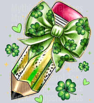 Lucky Teacher Pencil Bow St Patrick's Day