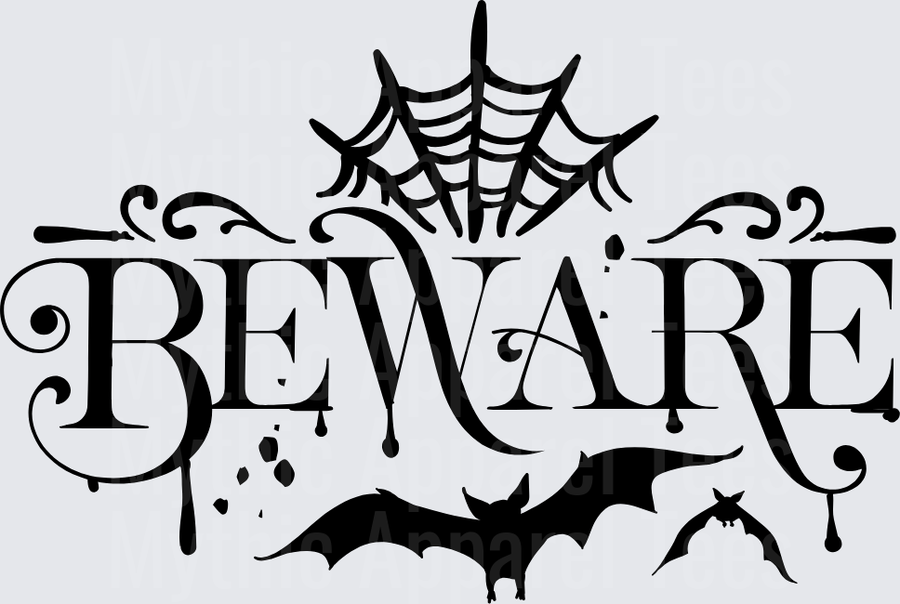 Beware Gothic Halloween Typography with Spiderweb Bats and Dripping Blood Drops Spooky Sign Design