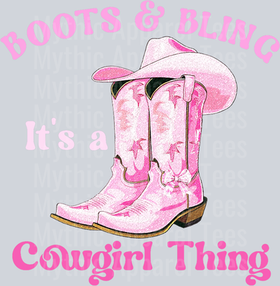 Boots and Bling Pale Pink It's a Cowgirl Thing DTF Western Transfers