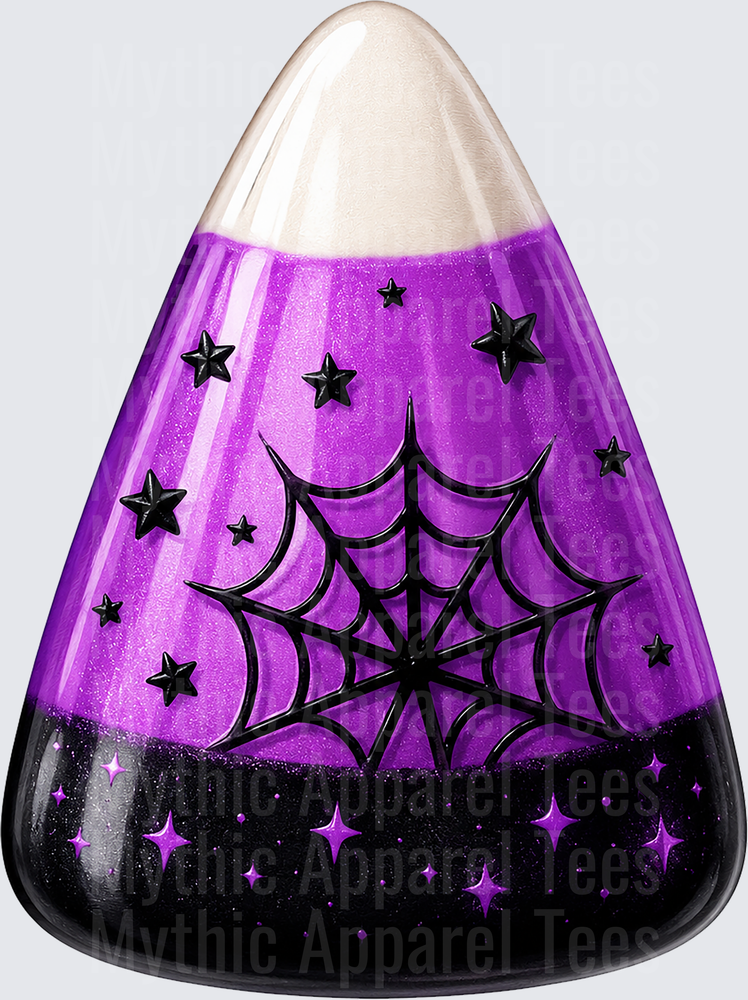 Halloween Purple Black Gothic Candy Corn with Spiderweb and Stars