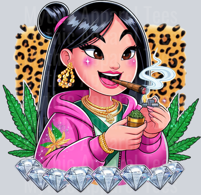 Mulan Weed Plant Cheeta Print Jewels Smoking Weed DTF Weed Transfers