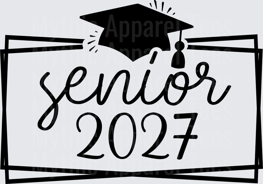 Senior 2027 Graduation Cap Script Lettering with Decorative Frame