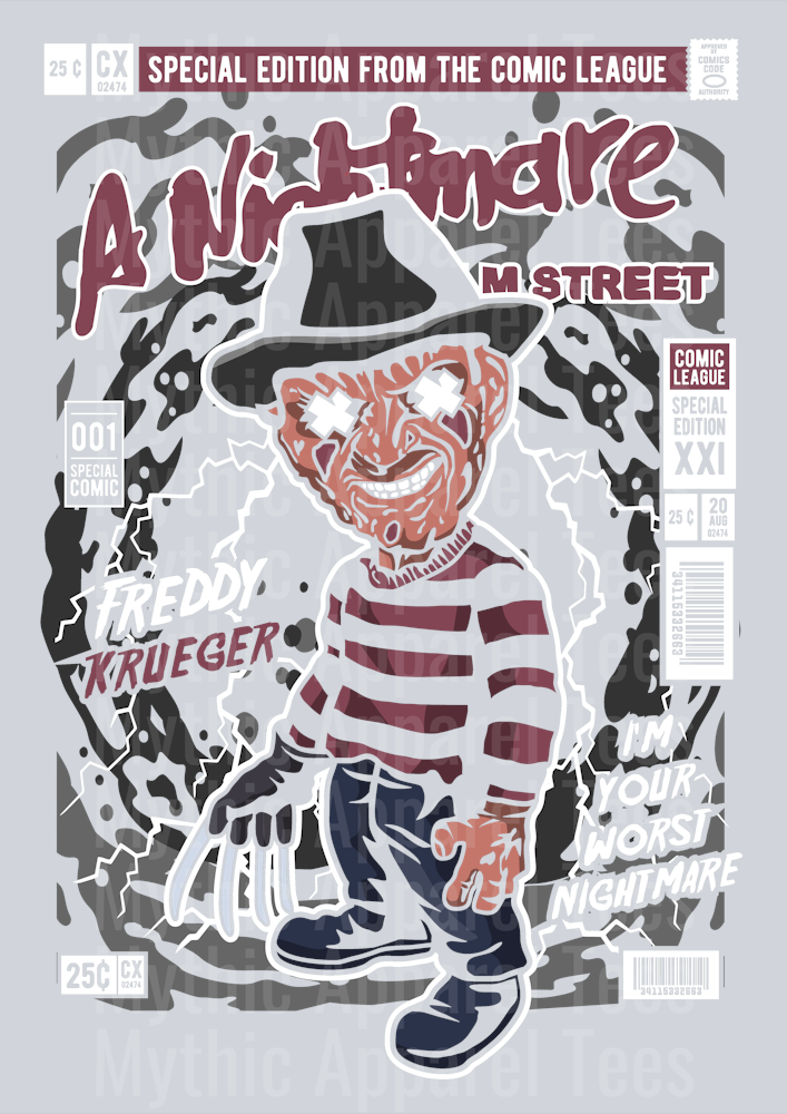 Freddy Krueger Comic Book Cover STYLE DTF Pop Culture Transfers