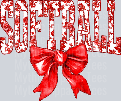 Red Softball School Spirit & Sports College Font Floral Pattern