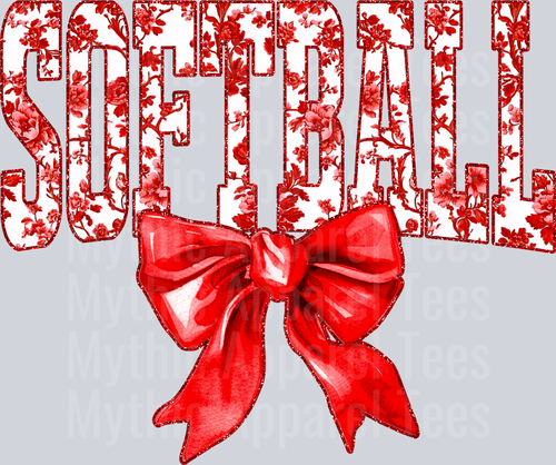 Red Softball School Spirit & Sports College Font Floral Pattern