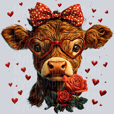 229 Highland Cow Valentines Day Funny Hearts Valentine Cow Women T-Shirt