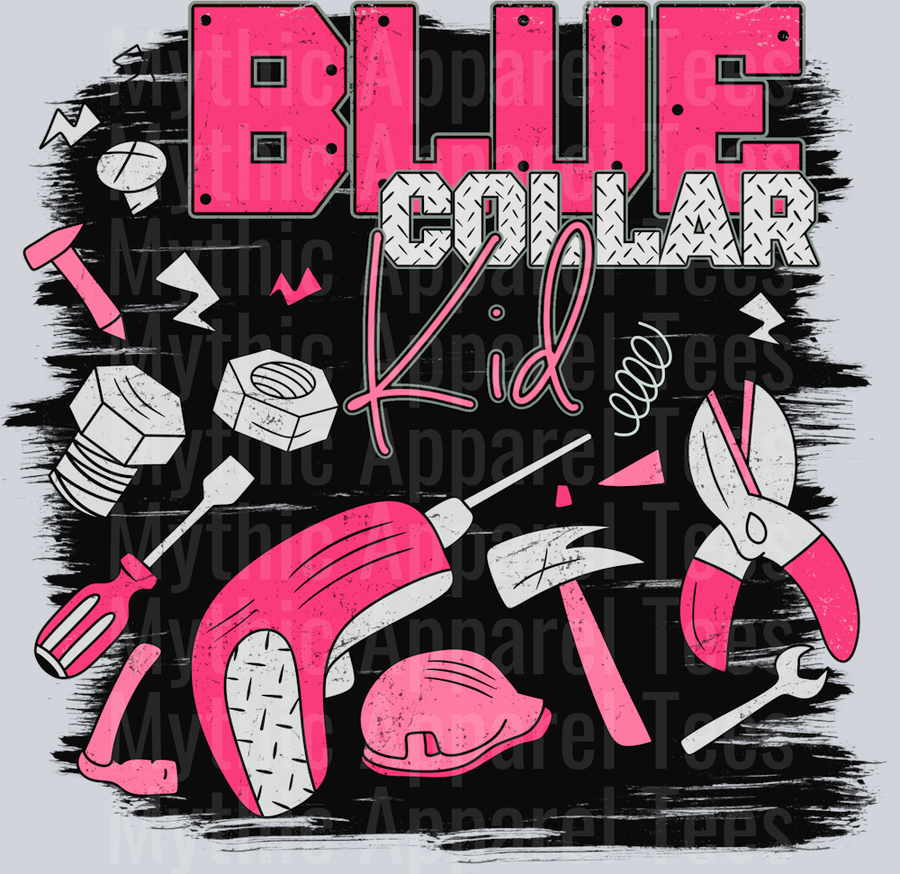 Blue collar kid pink DTF Blue Collar Transfers