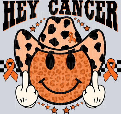 Hey Cancer Western Hat Cow Prints Leukemia Cancer Awareness White Words