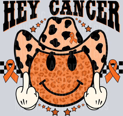 Hey Cancer Western Hat Cow Prints Leukemia Cancer Awareness White Words