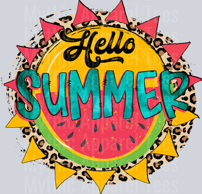 Hello Summer Sun And Watermelon Leopard Print