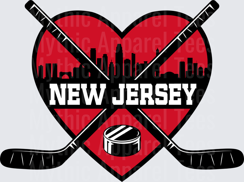 NHL Teams New Jersey Hockey Heart Crossed Sticks City Skyline