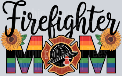 Firefighter mom with colors and yellow flowers DTF Firefighter Transfers