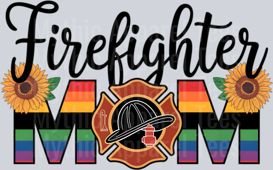 Firefighter mom with colors and yellow flowers DTF Firefighter Transfers