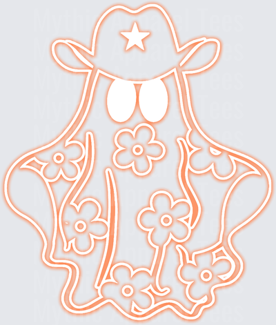 Halloween Cowboy Ghost with Floral Daisy Neon Outline