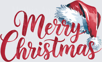 Merry Christmas Watercolor Script Lettering with Santa Hat
