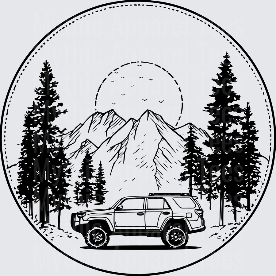 Off Road Jeep 4Runner Mountain Forest Circle Badge