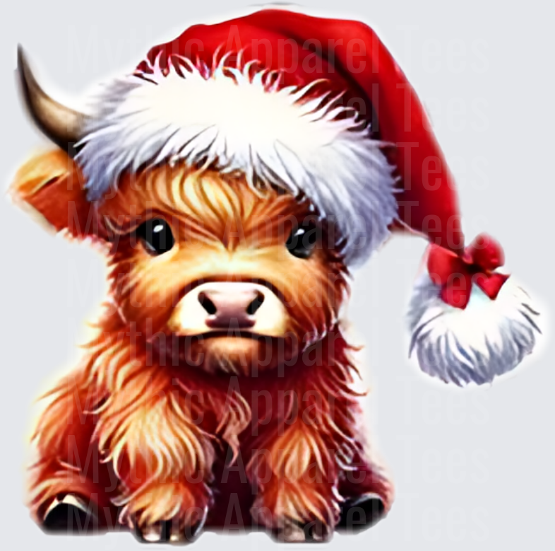 Highland Christmas Cow Baby Calf Santa Hat Red Bow