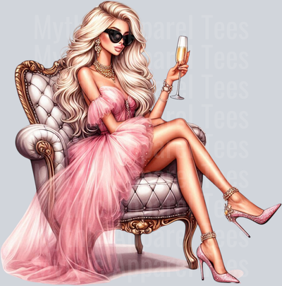 15 Glam Champagne Drinking Girl DTF Glam Transfers