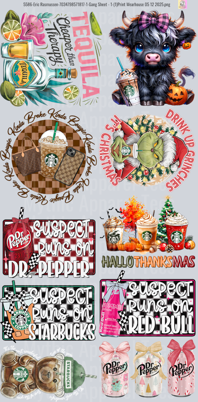 Drinks GANG SHEET 10 FULL SIZE IMAGES