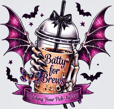 Batty For Brews Witching Hour Pick-Me-Up Skeleton Hands Iced Coffee Cup With Bat Wings Bats And Death Moth Halloween Gothic Design