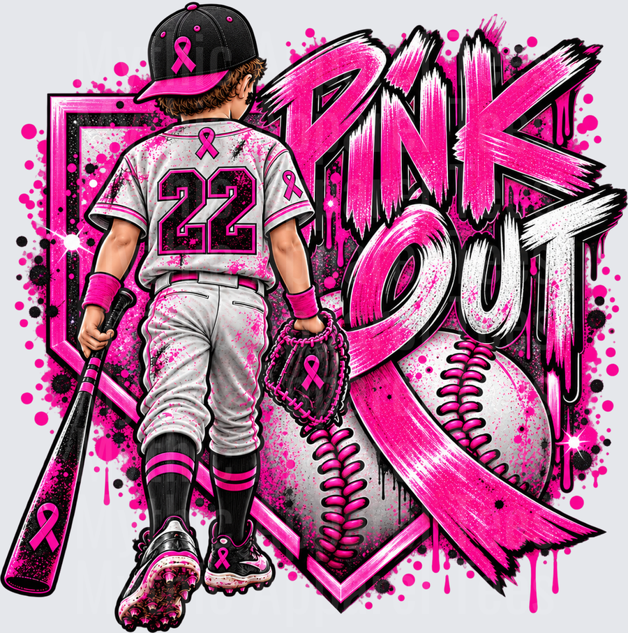Pink Out Baseball Player Number 22 Breast Cancer Awareness Graffiti