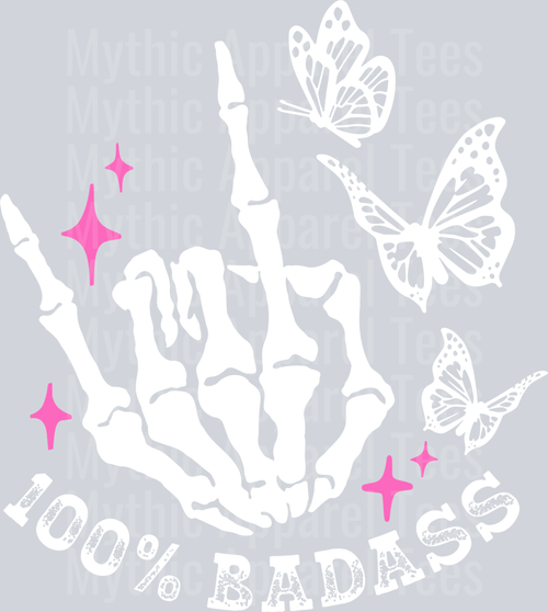 100% Badass skull hands white DTF Empowerment Transfers