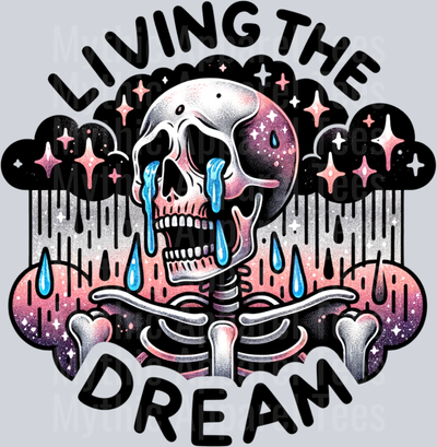 Living the dream Crying Skull with Rain DTF Skull Transfers