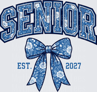 Senior Est 2027 Blue Floral Varsity Arch with Coquette Bow