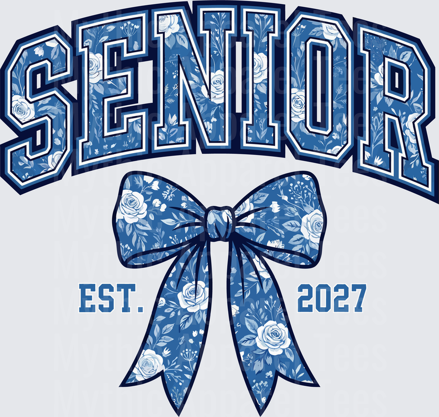 Senior Est 2027 Blue Floral Varsity Arch with Coquette Bow