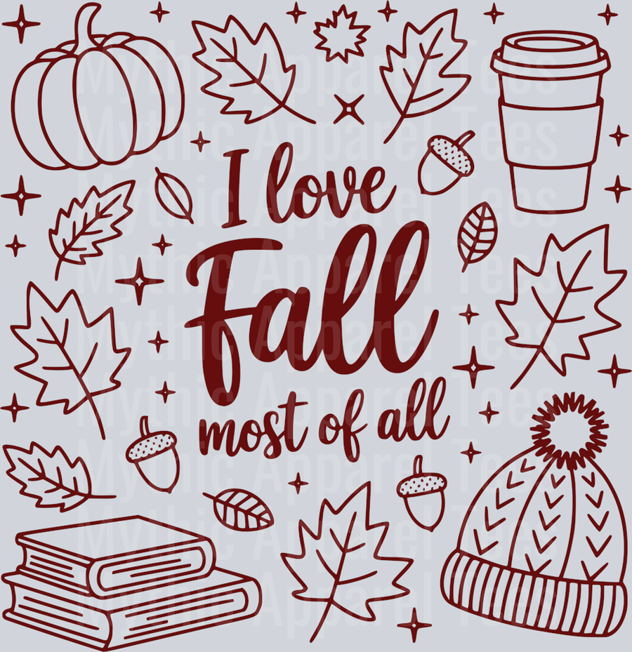 I LOVE FALL MOST OF ALL DOODLE RED DESIGN