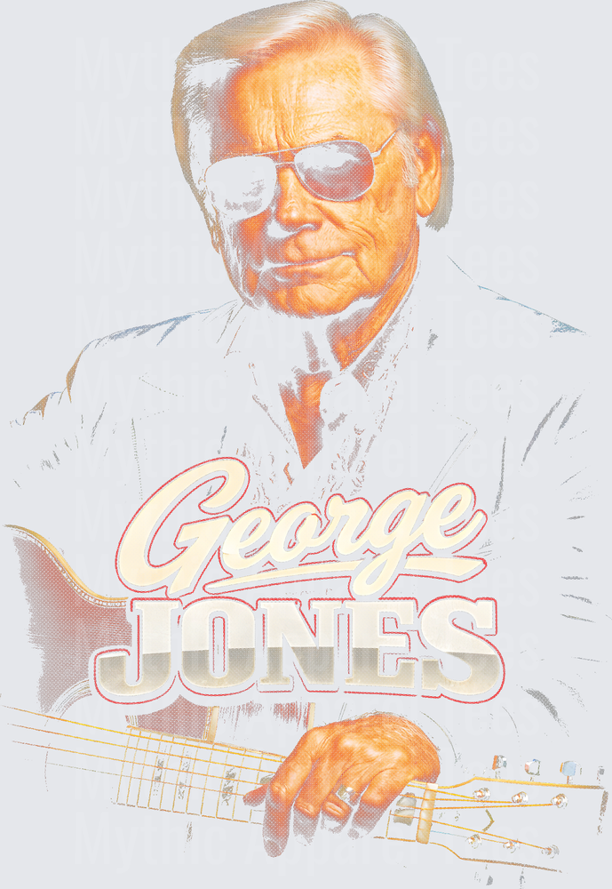 George Jones Country Music Legend Portrait with Guitar and Signature Script Graphic
