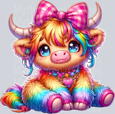 AZ779 Rainbow Highland Cow