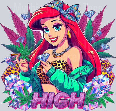 Ariel HIGH Cheeta Print Jewels Smoking Weed DTF Weed Transfers