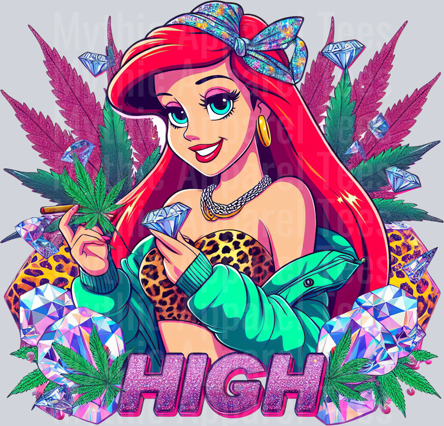 Ariel HIGH Cheeta Print Jewels Smoking Weed DTF Weed Transfers