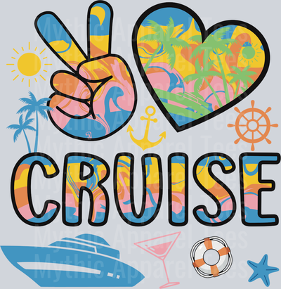 Peace Sign Cruise Heart with Drinks DTF Cruise Transfers