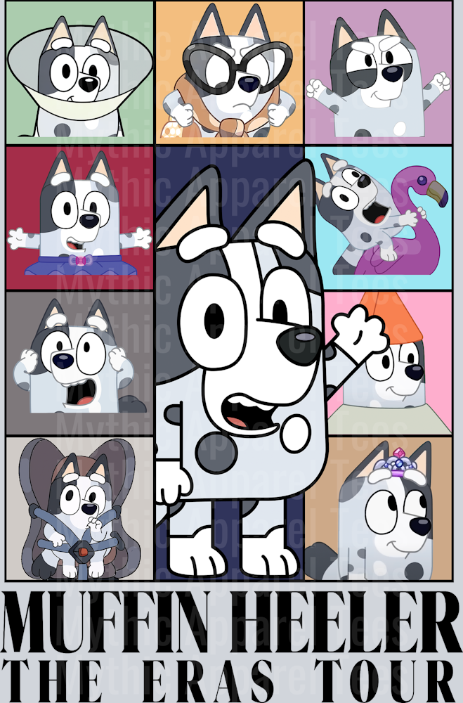 Muffin Heeler The Eras Tour DTF Bluey Transfers